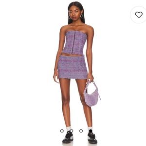 Danielle Guizio Plaid Corset Top in Purple and Blue